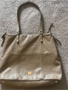 Kooba Large Leather Shoulder Tote in Taupe